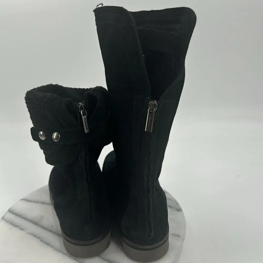 Aquatalia Paloma black Suede Fuax Fur Lined Zipper boots